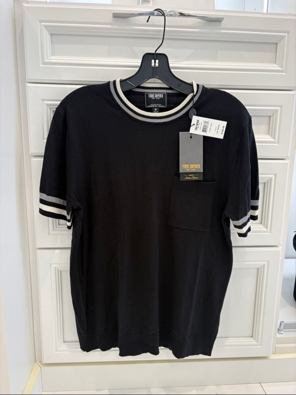 Todd Snyder Black Tipped Crew Italian Yarn Pocket Shirt with White Trim